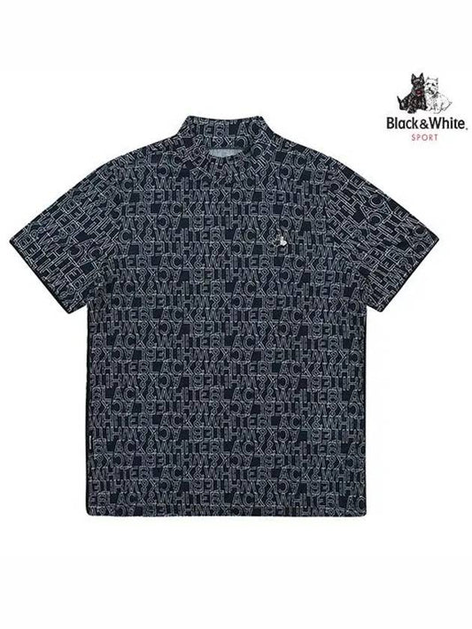 logo print high neck short sleeve t-shirt 9524LZSSNAVY - BLACK&WHITE - BALAAN 1