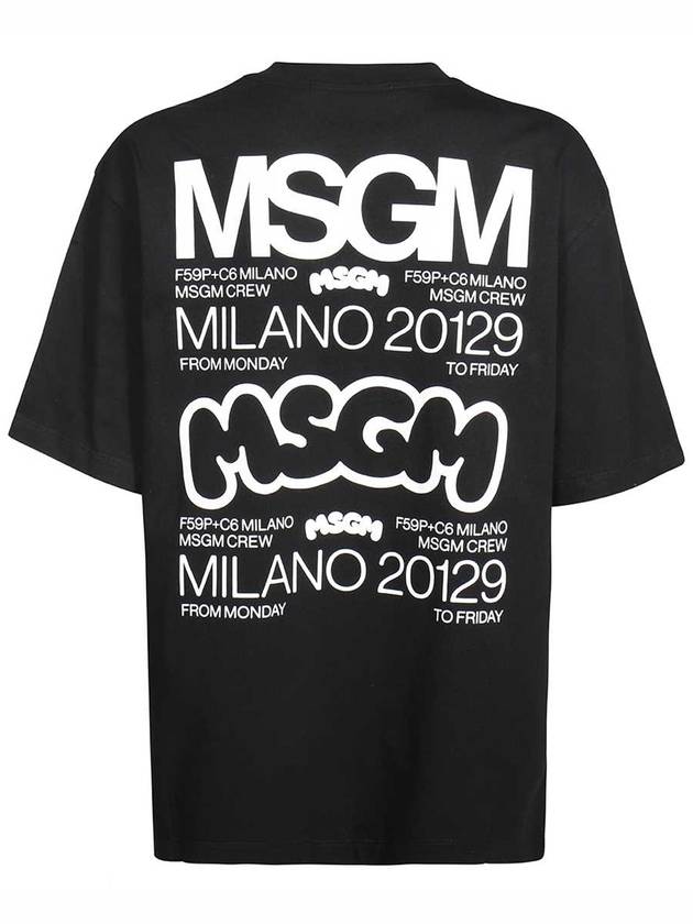 Back Logo Print Short Sleeve T-Shirt Black - MSGM - BALAAN 3