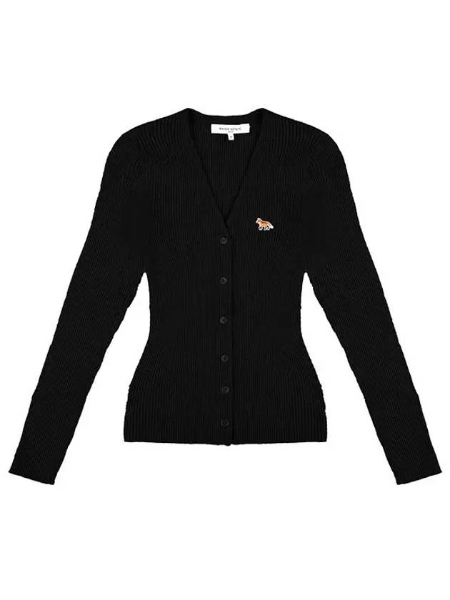 Baby Fox Patch Fine Ribbed Cardigan Black - MAISON KITSUNE - BALAAN 2