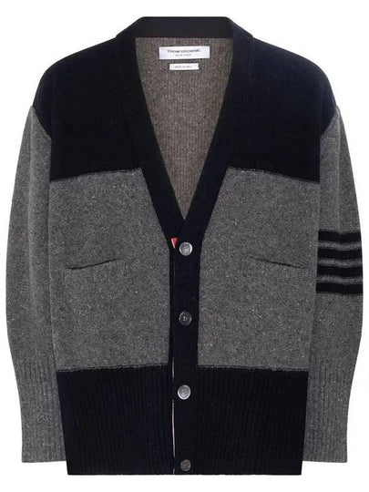 Donegal Diagonal Oversized Colour Block Wool Cardigan Grey - THOM BROWNE - BALAAN 2