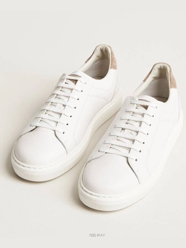 Logo Leather Low Top Sneakers White - BRUNELLO CUCINELLI - BALAAN 3