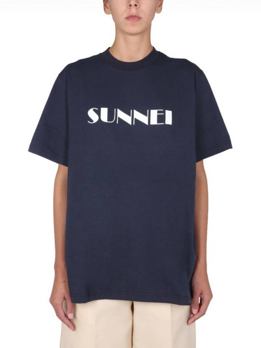 Navy logo print round neck short sleeve tshirt SNW1XH01AP JE130 501 - SUNNEI - BALAAN 1