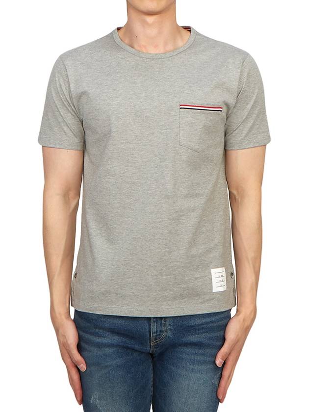 Men's Medium Weight Jersey Tipped Pocket Crewneck Short Sleeve T-Shirt Light Grey - THOM BROWNE - BALAAN 2