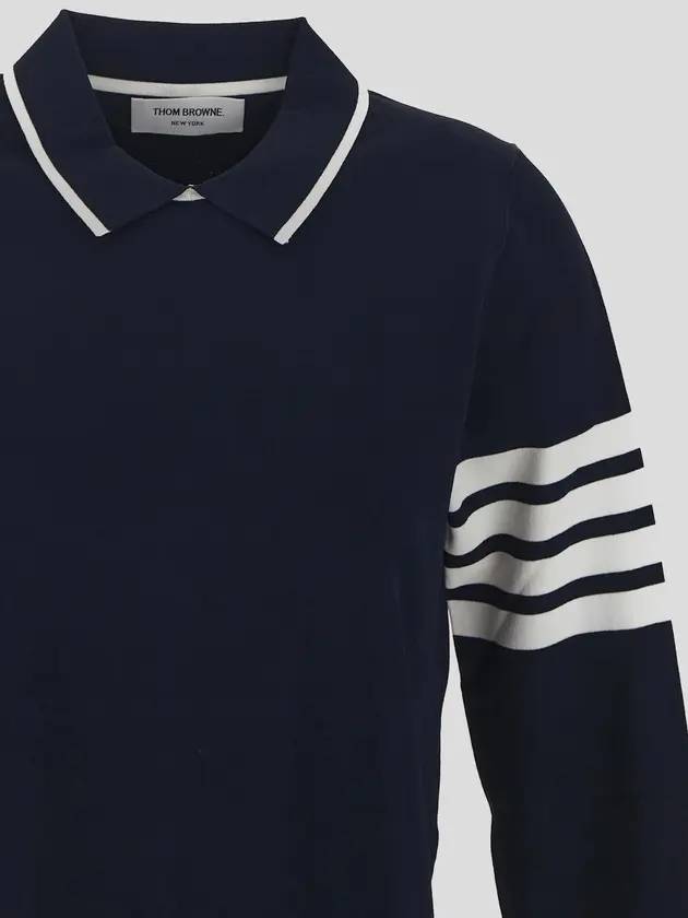 Women's Tipping Jersey Viscose Polo Shirt Navy - THOM BROWNE - BALAAN 4