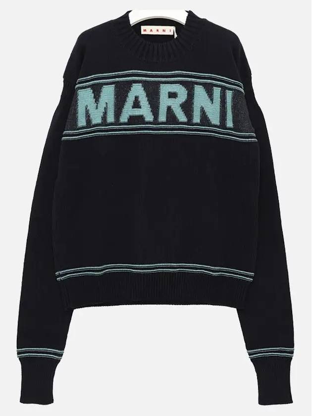 Logo Cotton Knit Top Navy - MARNI - BALAAN 2