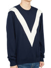 V Crewneck Wool Knit Top Navy - VALENTINO - BALAAN 4