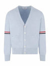 Milano Stitch Sprite Armband Cotton V-neck Cardigan Light Blue - THOM BROWNE - BALAAN 2