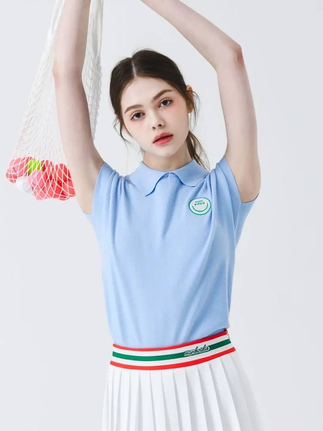 Smile color combination collar neck sleeveless knit SKY BLUE - MONBIRDIE GOLF - BALAAN 9