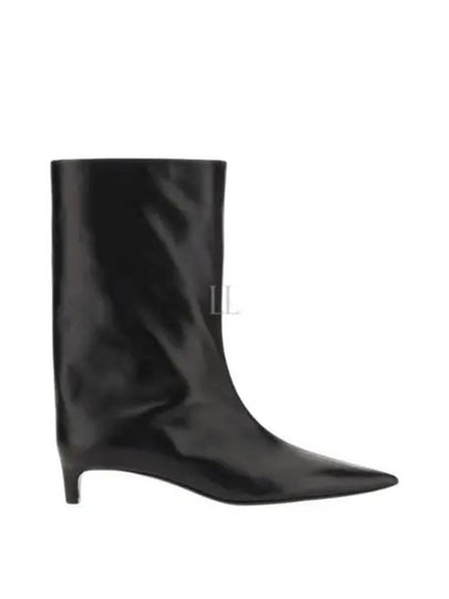 Pointed Toe Leather Heel Middle Boots Black - JIL SANDER - BALAAN 2