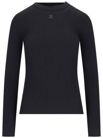 Shoulder Snap Rib Knit Top Black - COURREGES - BALAAN 1