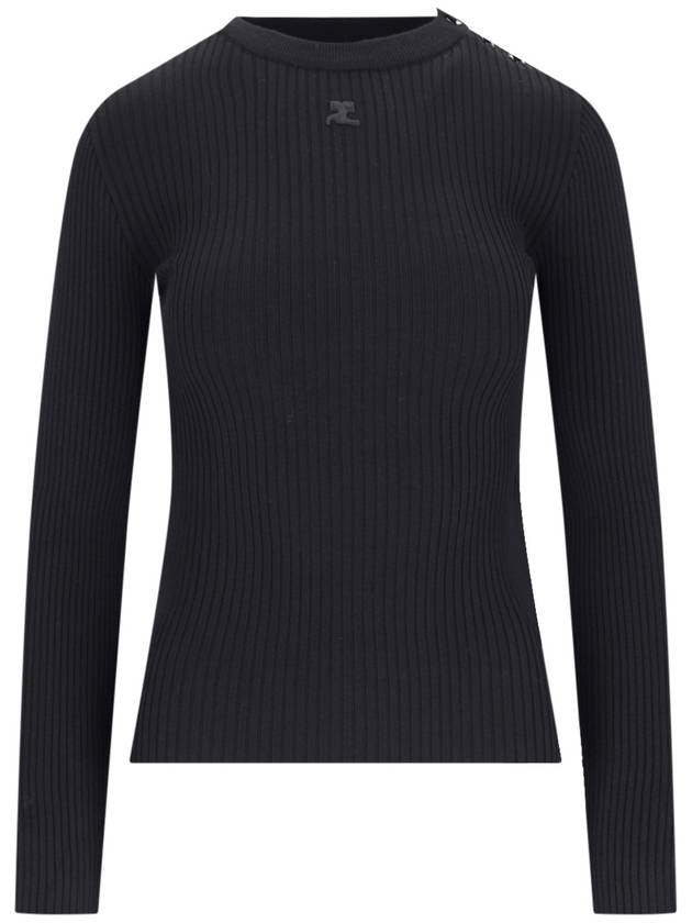 Shoulder Snap Rib Knit Top Black - COURREGES - BALAAN 2