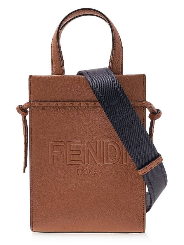 Mini Logo Leather Tote Bag Brown - FENDI - BALAAN 2