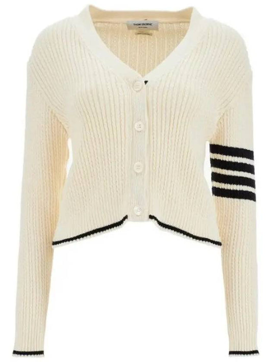 4 Bar Cable Wool Crop Cardigan Ivory - THOM BROWNE - BALAAN 2