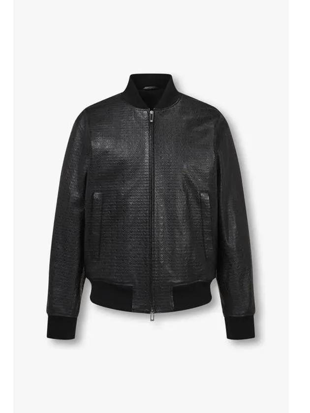 Men s Debossed Logo Pattern Leather Jacket Black - EMPORIO ARMANI - BALAAN 1