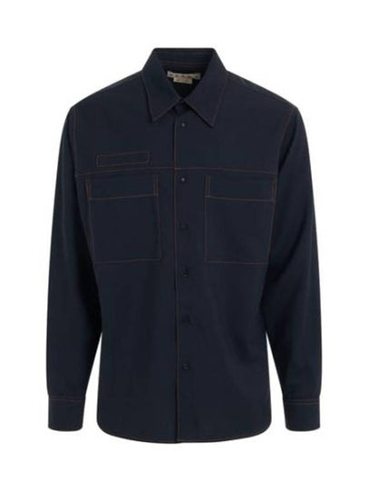 Classic Collar Virgin Wool Long Sleeve Shirt Blue - MARNI - BALAAN 2