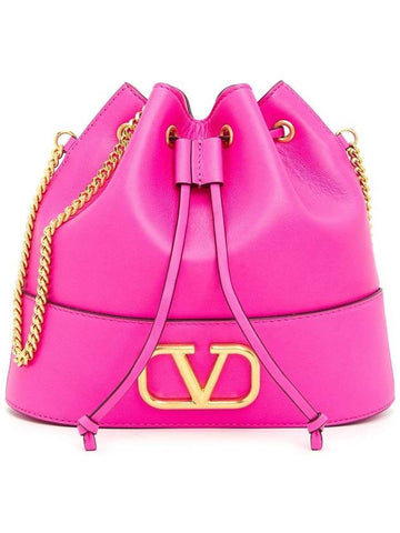 V Logo Signature Women s Chain Bucket Bag P0T83HPF UWT - VALENTINO - BALAAN 1