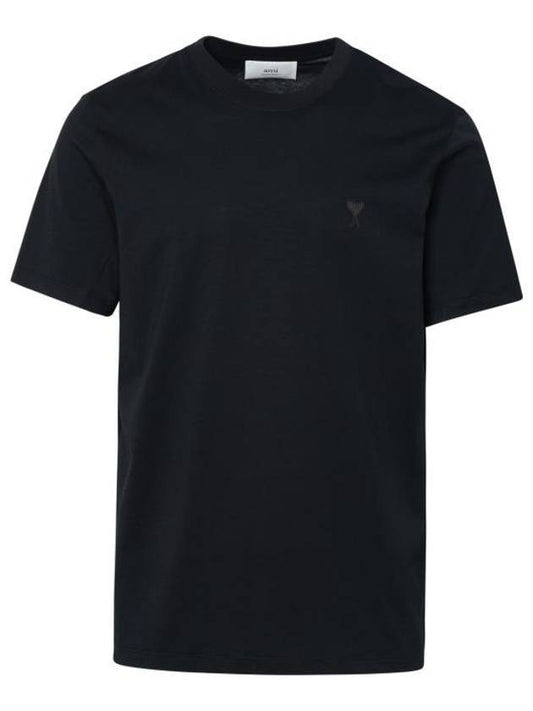Tone On Tone Heart Logo Organic Cotton Short Sleeve T-Shirt Black - AMI - BALAAN 1