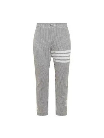 Diagonal seersucker loopback cotton pants light gray navy MJQ165A J0063 - THOM BROWNE - BALAAN 1