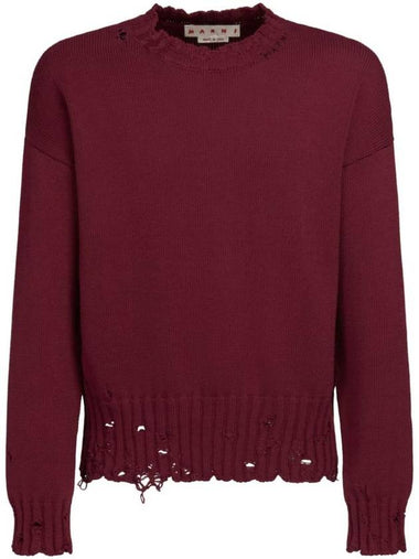 Embroided Logo Distressed Knit Top Red - MARNI - BALAAN 1