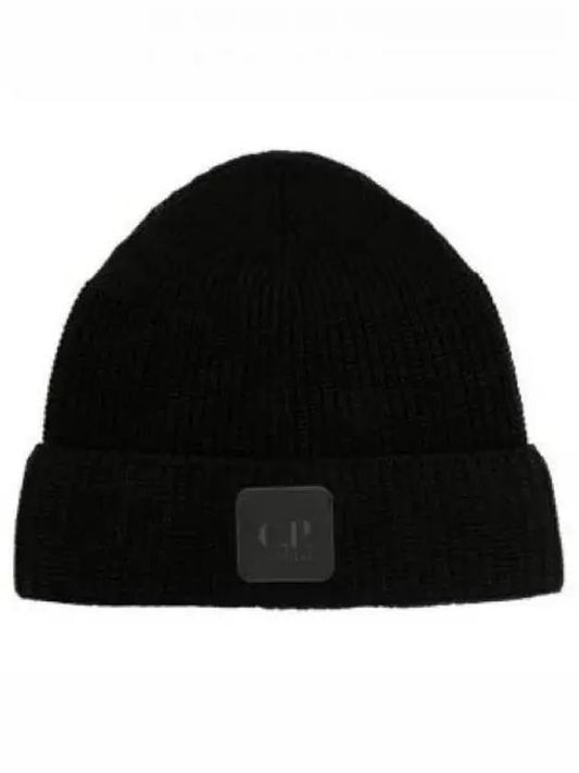 Logo Patch Cotton Ribbed Beanie Black - CP COMPANY - BALAAN 2