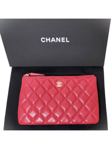 Classic Pouch Small Shiny Calfskin Red Gold Metal AP4101 - CHANEL - BALAAN 1