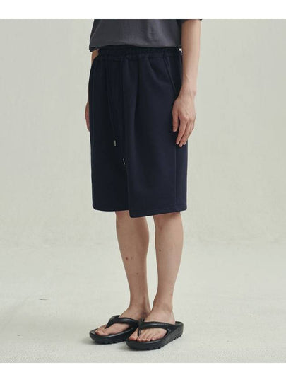 One-Tuck Bermuda Sweat Shorts Navy - MOO - BALAAN 2