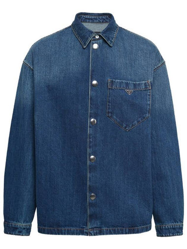 Denim Long Sleeve Shirt Navy - PRADA - BALAAN 1