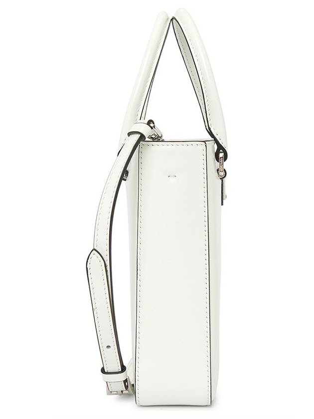 Triangle Logo Brushed Leather Small Tote Bag White - PRADA - BALAAN 6