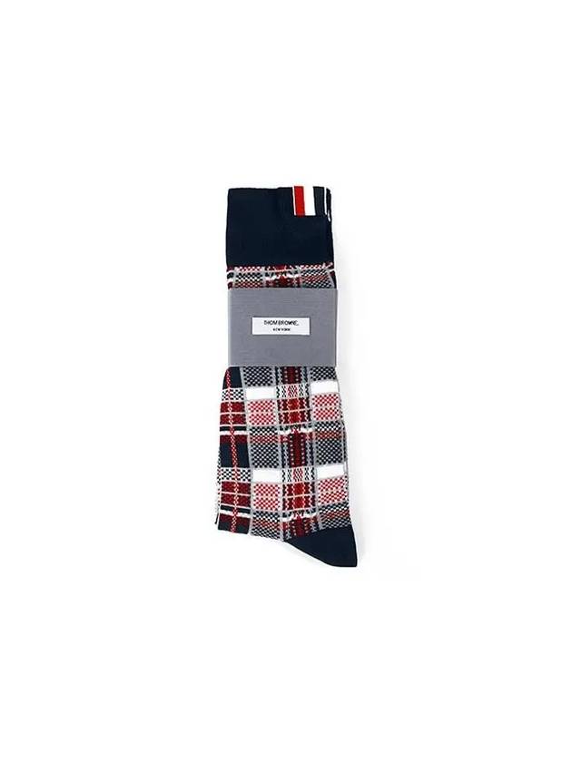 Madras Cotton Jacquard Mid Calf Socks Red - THOM BROWNE - BALAAN 2