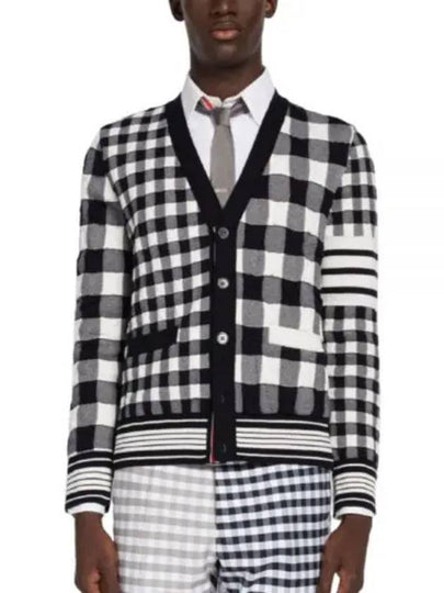 4-Bar Stripe Funmix Gingham Jacquard Cardigan Navy - THOM BROWNE - BALAAN 2