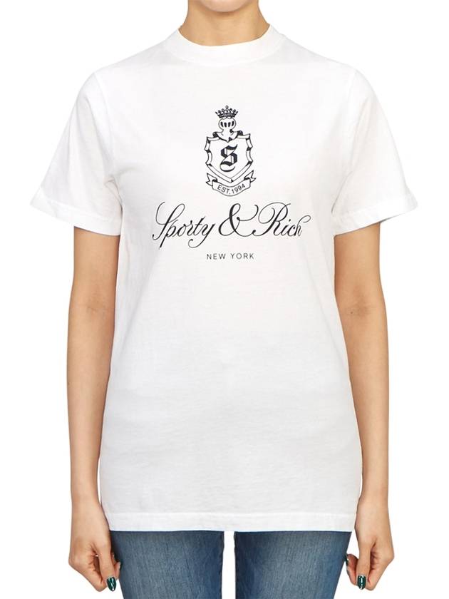 Slogan Print Cotton Short Sleeve T-Shirt White - SPORTY & RICH - BALAAN 2