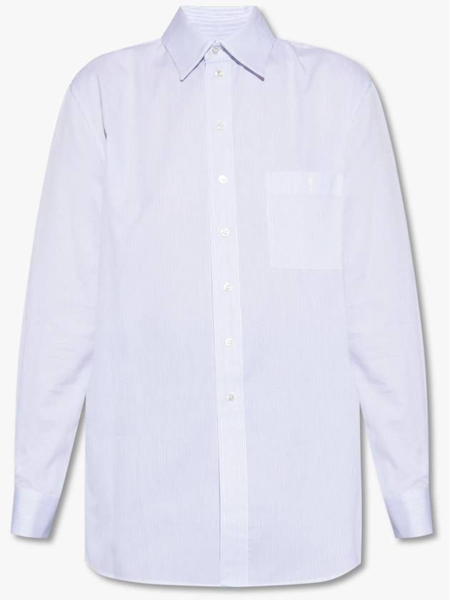 Striped Cotton Poplin Monogram Long Sleeve Shirt Blan Bleu - SAINT LAURENT - BALAAN 5