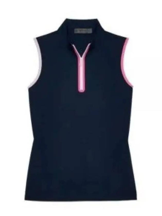 Mock Neck Tech Nylon Zip Polo Sleeveless Navy - G/FORE - BALAAN 2