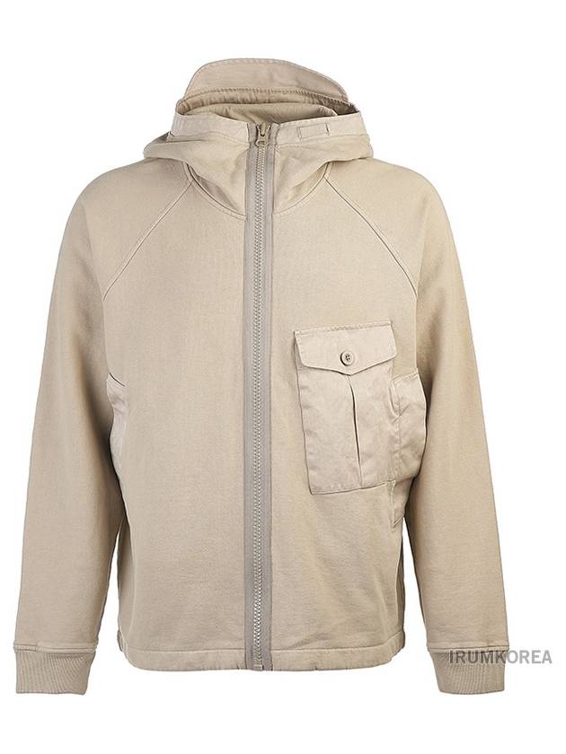 Garment Dyed One-Pocket Cotton Zip Up Hoodie Pale Taupe - TEN C - BALAAN 2