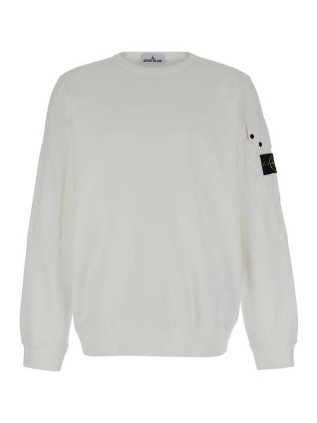 Brushed Organic Cotton Fleece Sweatshirt White - STONE ISLAND - BALAAN 1