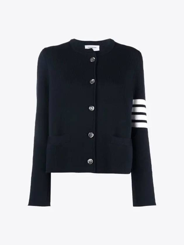 Double face fine merino crewneck jacket cardigan navy - THOM BROWNE - BALAAN 2