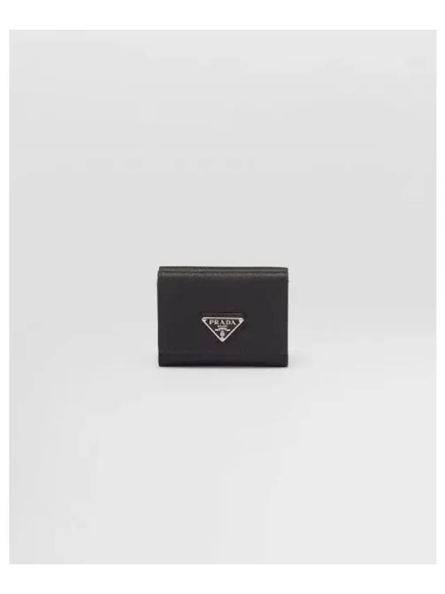 Triangle Logo Saffiano Leather Half Wallet Black - PRADA - BALAAN 2