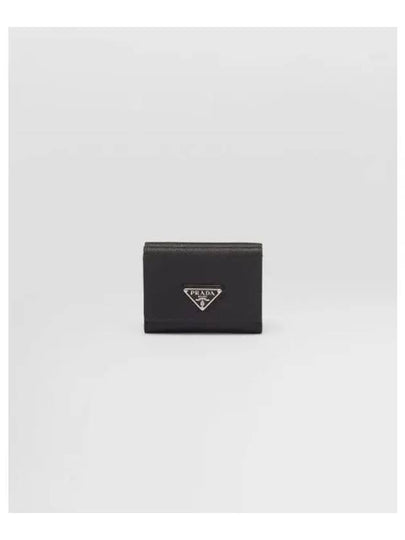 Triangle Logo Saffiano Leather Half Wallet Black - PRADA - BALAAN 2