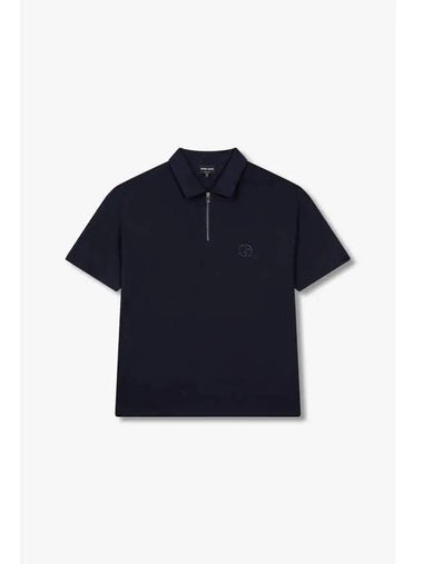 Men s Embroidered Logo Zip up Polo Shirt Navy - GIORGIO ARMANI - BALAAN 1