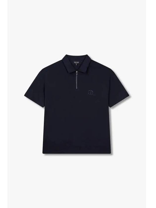 Men s Embroidered Logo Zip Up Polo Shirt Navy - GIORGIO ARMANI - BALAAN 1