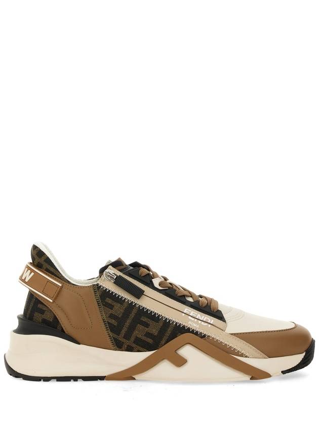 Flow FF Jacquard Leather Running Low Top Sneakers Brown - FENDI - BALAAN 3