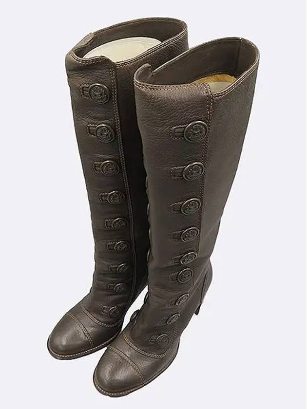 Dark brown leather snap detail women s long boots 240MM - DOLCE&GABBANA - BALAAN 4