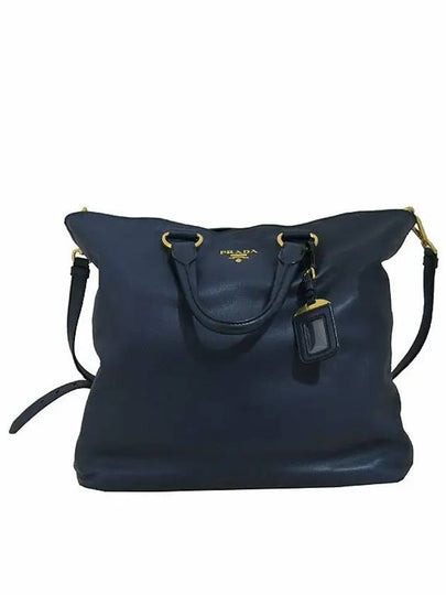 BN1713 Navy color SOFT CALF gold logo tote bag shoulder strap 2WAY - PRADA - BALAAN 2