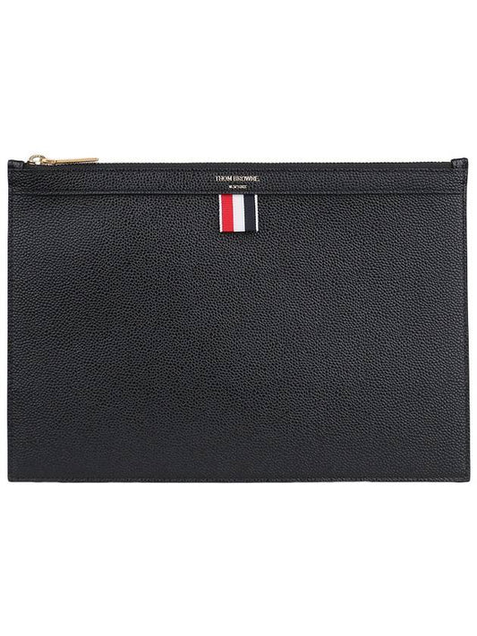 Pebble Grain Three Stripes Zipper Small Clutch Bag Black - THOM BROWNE - BALAAN 2