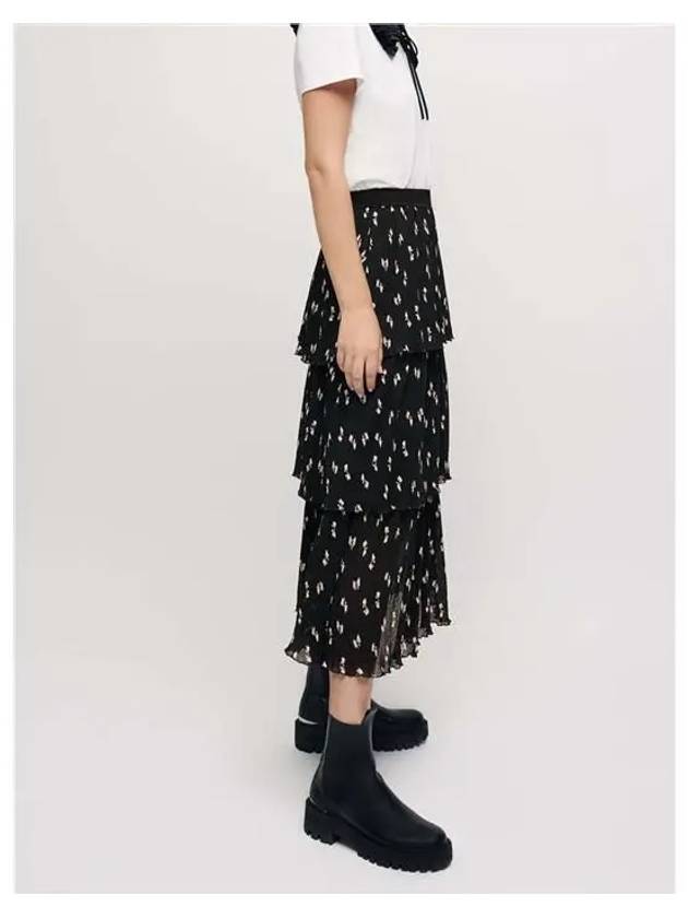 Bow Print Pleated Skirt Black - MAJE - BALAAN 6