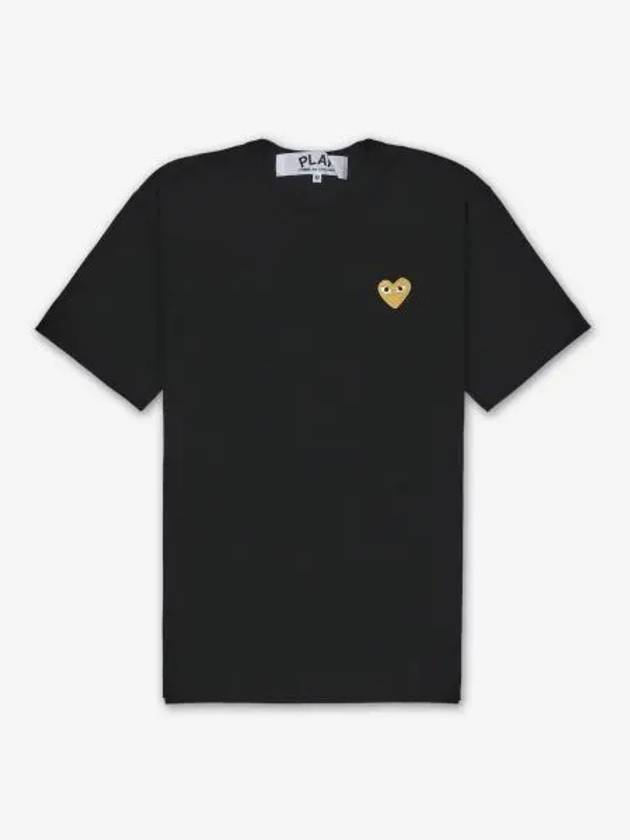 COMME DES GARCONS PLAY Gold Heart Waffen Logo Short Sleeve T Shirt Black AZT2160511 - COMME DES GARCONS PLAY - BALAAN 1