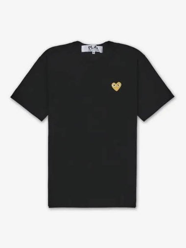 COMME DES GARCONS PLAY Gold Heart Waffen Logo Short Sleeve T Shirt Black AZT2160511 - COMME DES GARCONS PLAY - BALAAN 1