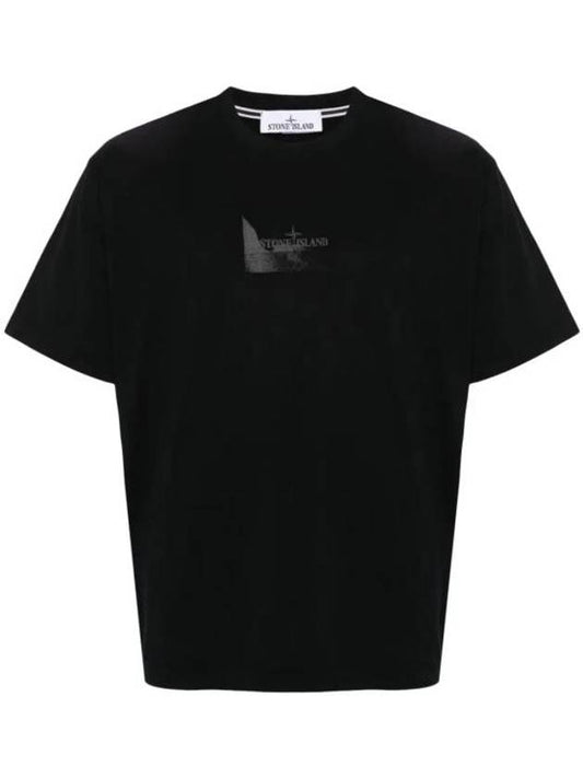 Logo Print Short Sleeve T-Shirt Black - STONE ISLAND - BALAAN 1