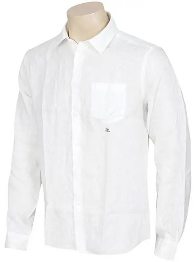 Men's Embroidered Logo Linen Long Sleeve Shirt White - CP COMPANY - BALAAN 3