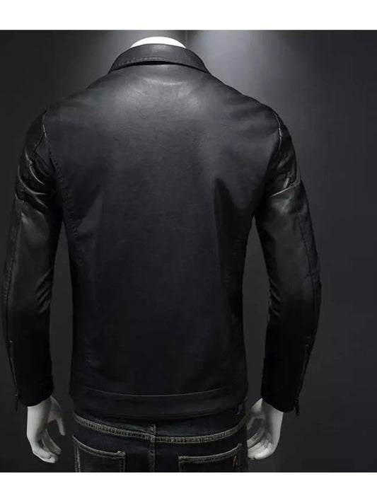 Black zip-up collar neck slim eco-leather jacket LJP122 - IKALOOOK - BALAAN 2